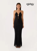Calyssia Lace Halter Long Maxi Dress - Black - Maxi Dresses