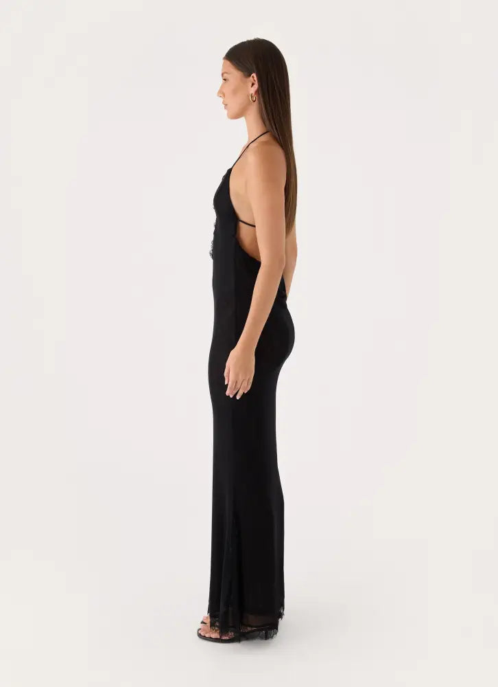 Calyssia Lace Halter Long Maxi Dress - Black - Maxi Dresses
