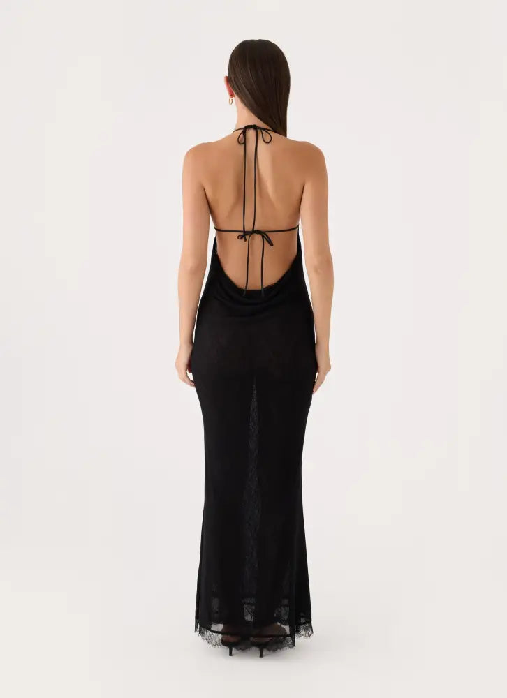 Calyssia Lace Halter Long Maxi Dress - Black - Maxi Dresses