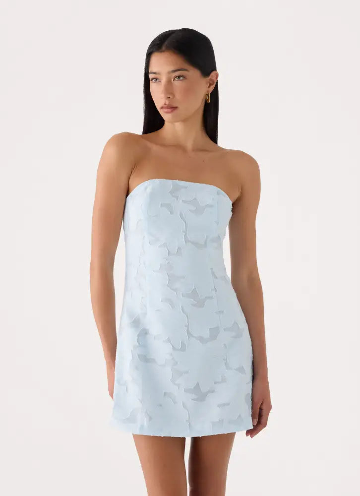 Della Lace Strapless Mini Dress - Blue - Mini Dresses