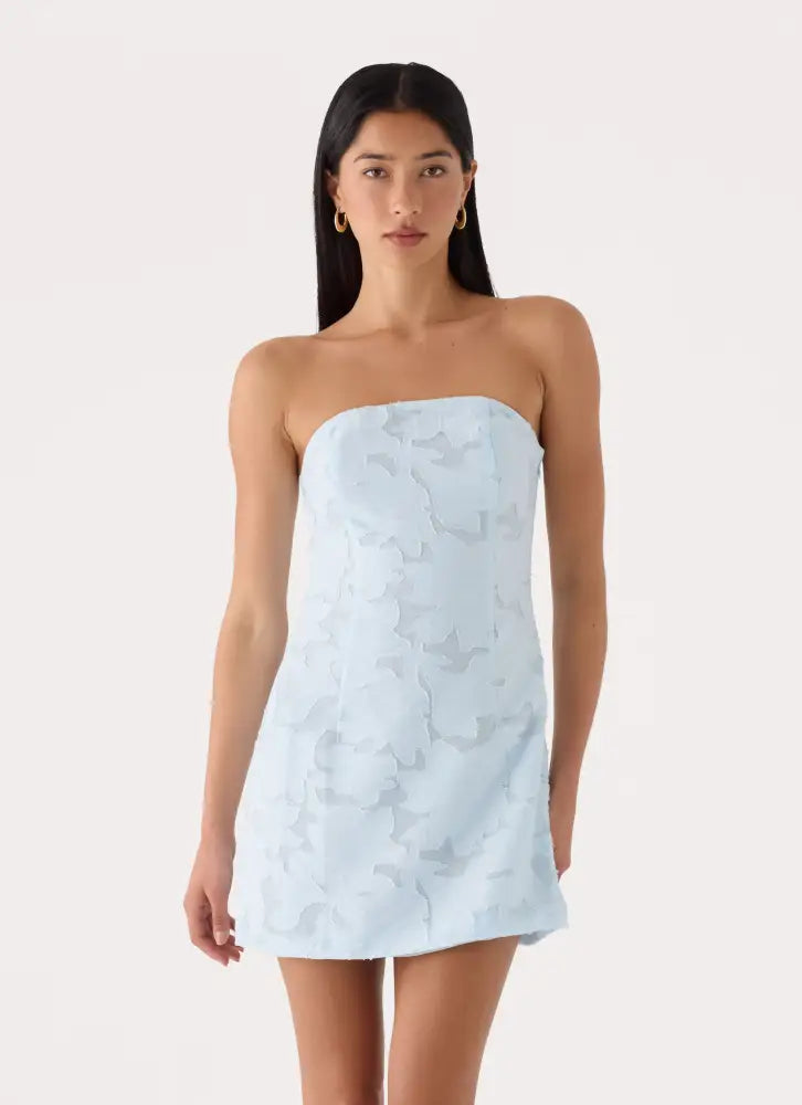 Della Lace Strapless Mini Dress - Blue - Mini Dresses