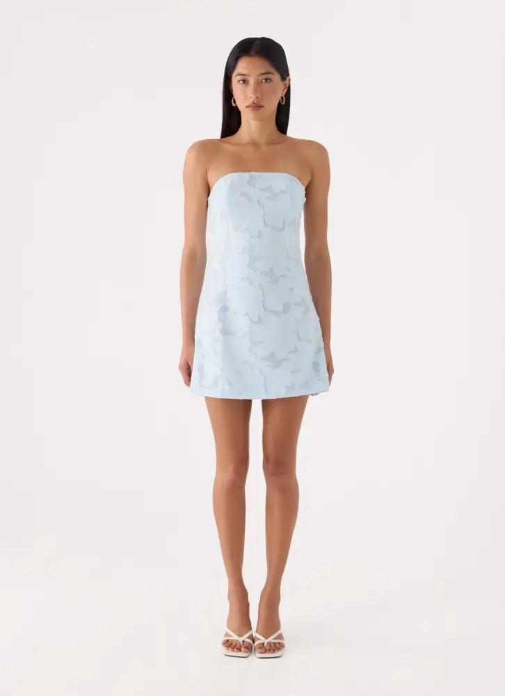 Della Lace Strapless Mini Dress - Blue - Mini Dresses