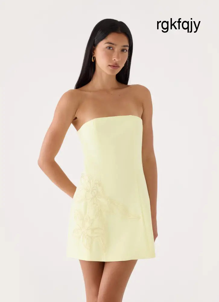 Marta Strapless Mini Dress - Yellow - Mini Dresses