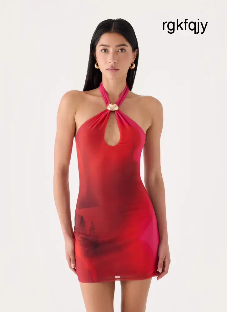 Montella Halter Mini Dress - Pink Violet Bloom - Mini Dresses