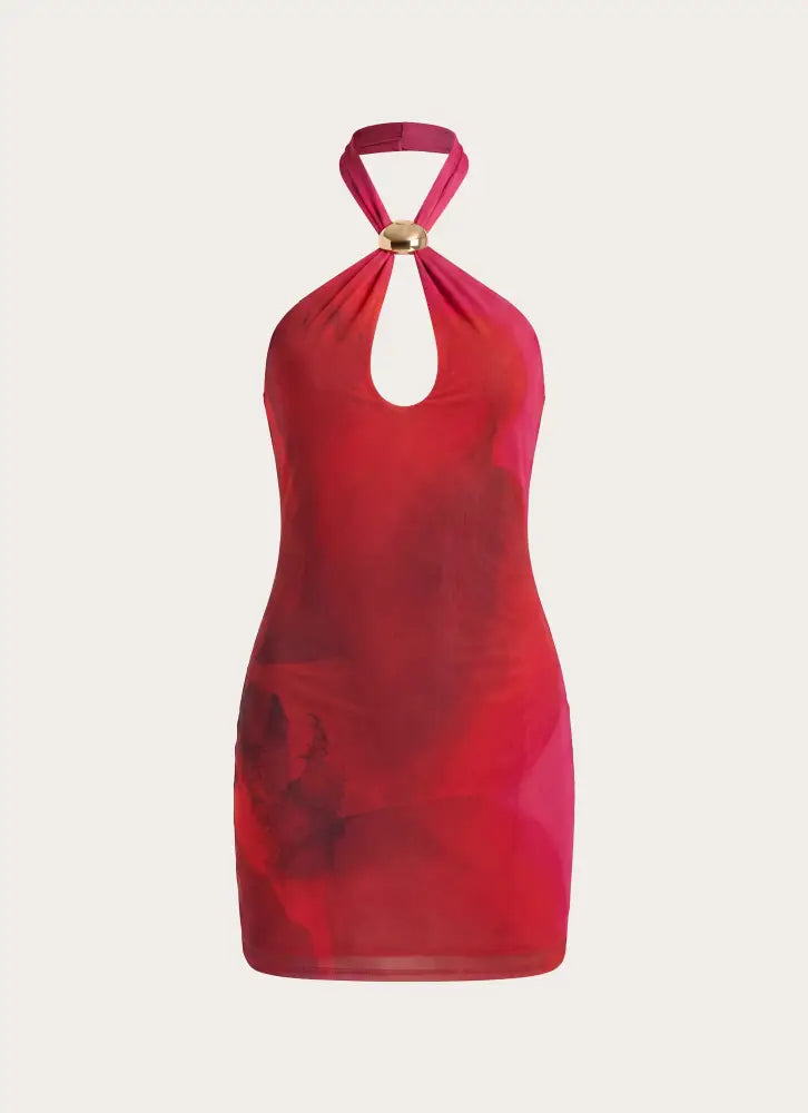 Montella Halter Mini Dress - Pink Violet Bloom - Mini Dresses