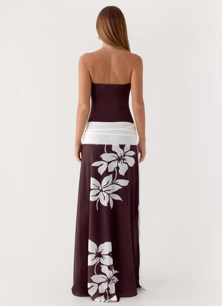 Palomar Strapless Maxi Dress - Chocolate Tropic Floral - Maxi Dresses