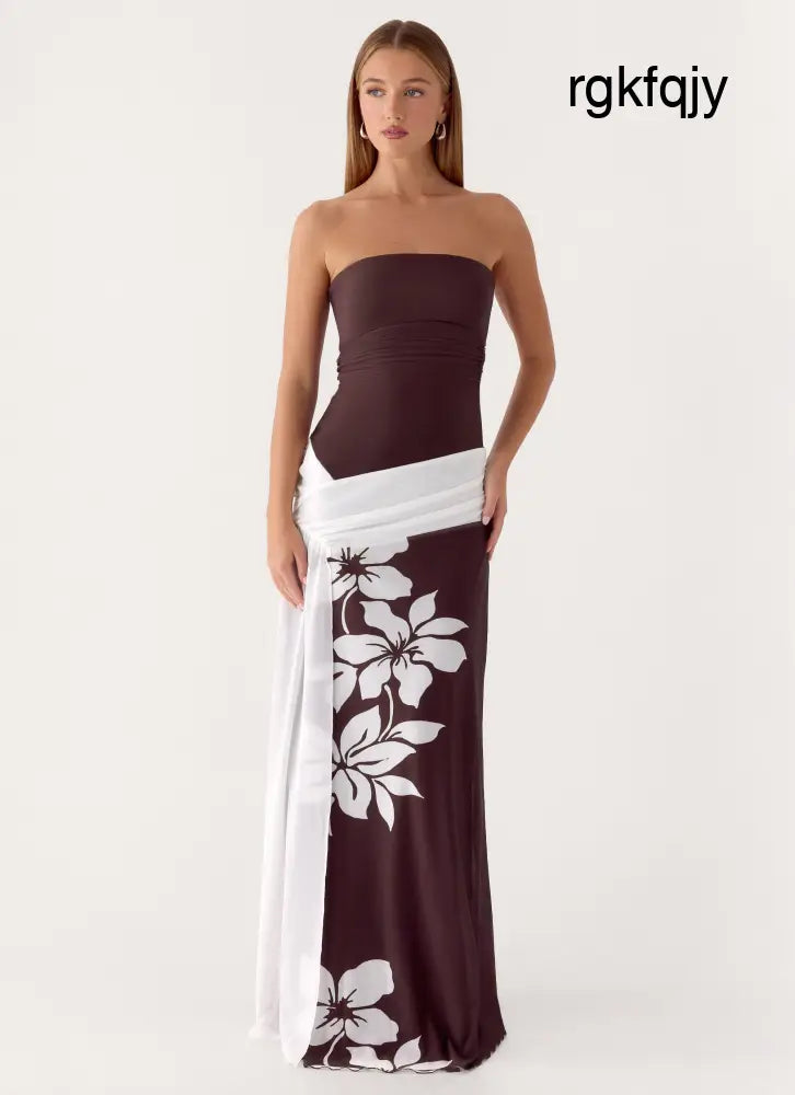 Palomar Strapless Maxi Dress - Chocolate Tropic Floral - Maxi Dresses
