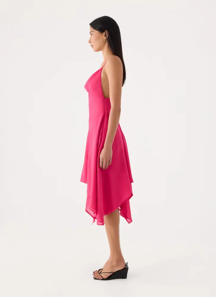 Pirama Beaded Midi Dress - Fuchsia - Midi Dresses
