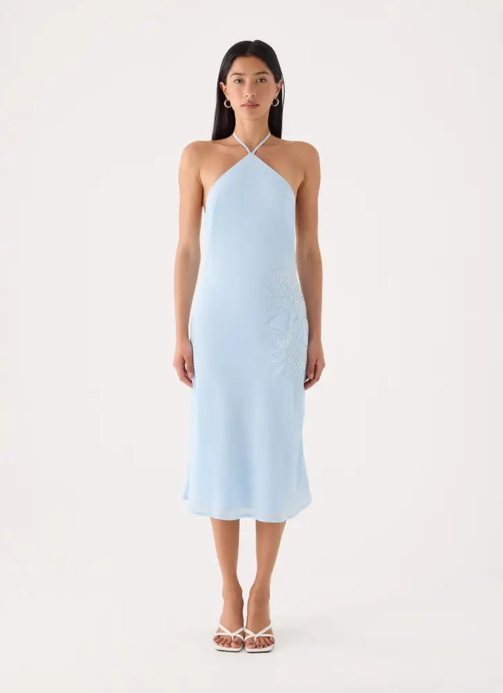 Valeska Beaded Midi Dress - Blue - Midi Dresses