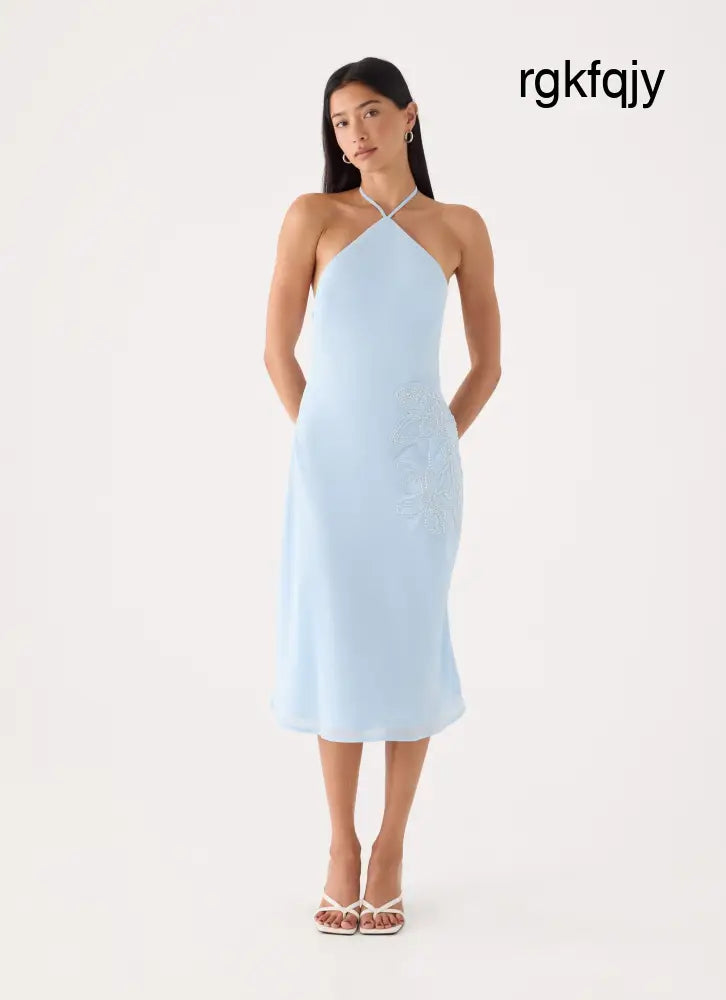 Valeska Beaded Midi Dress - Blue - Midi Dresses